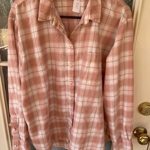 Madewell Plaid Button Down Shirt Size XL Pink Cream Soft Flannel Feel 🌸
